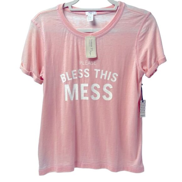 Forever 21 Lingerie Sleepover Separates Top “Bless This Mess” Light Pink/White S - Picture 2 of 8
